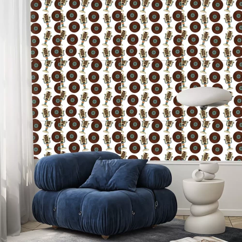 Tapete Muster-Vektorillustration des alten Vinylschallplattenmikrofons der Weinlese Retro-