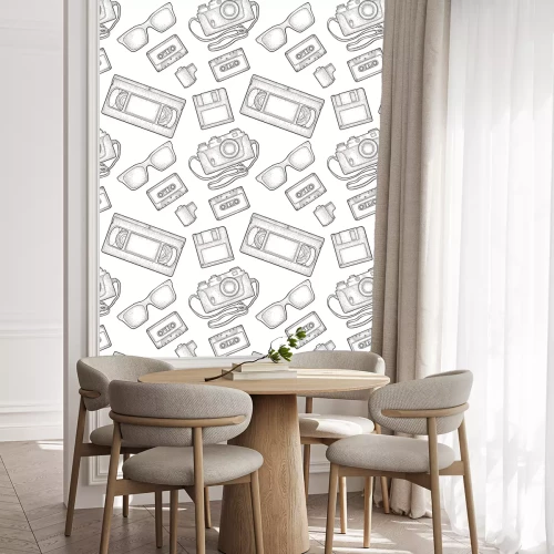 Tapete Retro- Technologiegegenstand des nahtlosen Musters. Weinlesevektorschwarz-Stichillustration