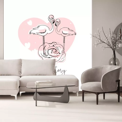 Sticker Illustration mit verliebten Flamingos