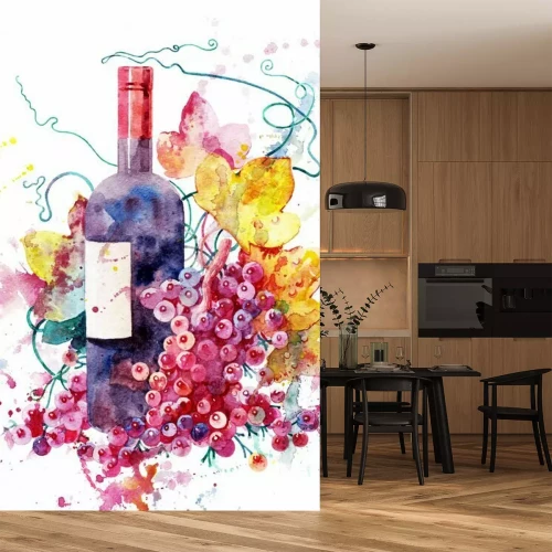 Sticker Wein und Trauben Aquarellzeichnung