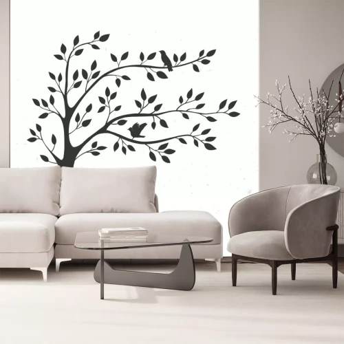 Sticker Schwarz-eißer Baum mit sitzenden Vögeln