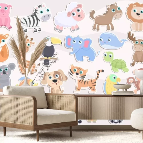 Sticker Niedlicher Tieraufklebersatz. Flaches Design