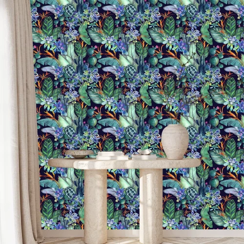 Tapete Tropisches nahtloses Muster mit Succulents, tropische Blätter. Botanischer Hintergrund