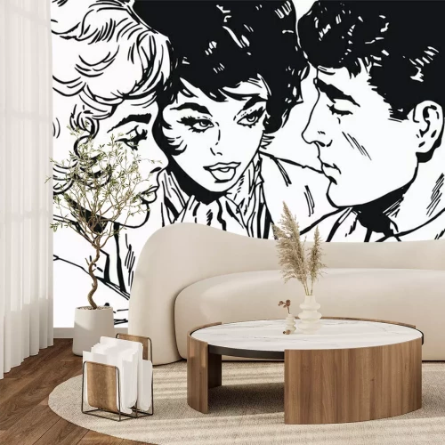 Fototapete Schwarz-weiße Illustration mit Menschen