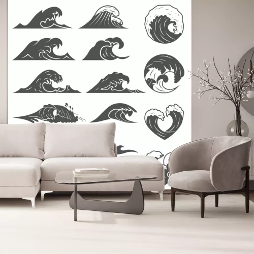 Sticker Minimalistische Zeichnung mit Meereswellen