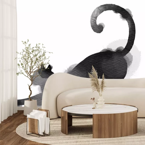 Sticker Schattenbild der schwarzen Katze des Aquarells