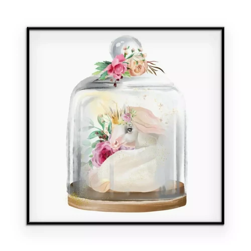 Poster Aquarellgemälde eines Einhorns mit Krone