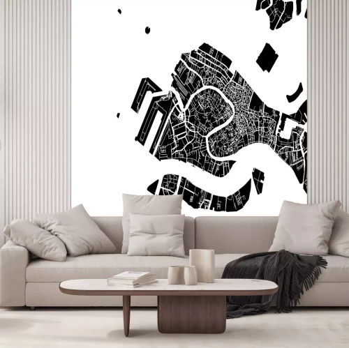 Fototapete Minimalistische Vektorkarte von Venedig in Schwarz-Weiß