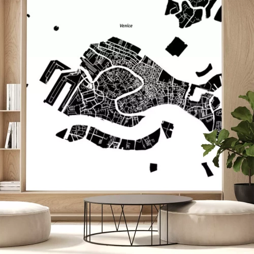 Fototapete Minimalistische Vektorkarte von Venedig in Schwarz-Weiß