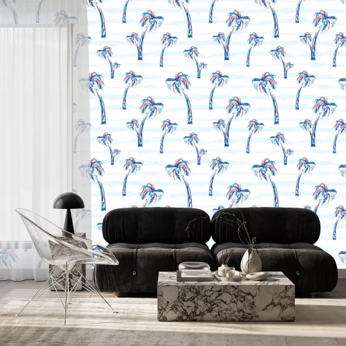 Tapete Palmen in Blautönen