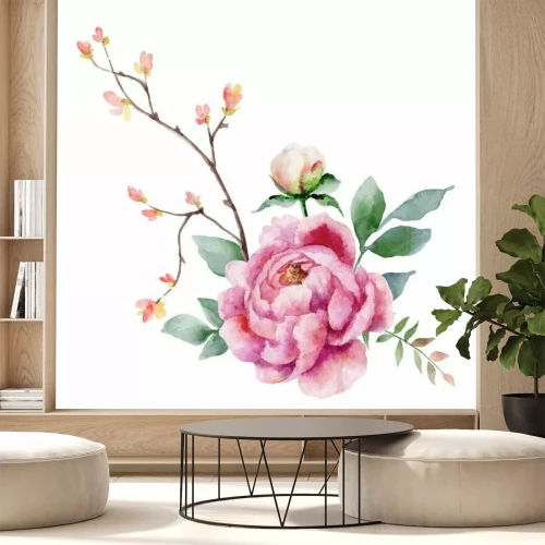 Fototapete Rosa Pfingstrose im Aquarellstil