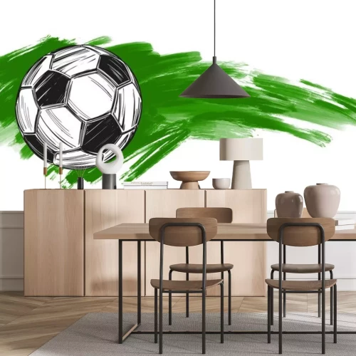 Sticker Schwarz-weißer Fußball auf grünem Hintergrund