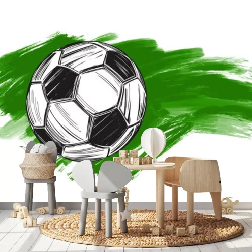 Sticker Schwarz-weißer Fußball auf grünem Hintergrund