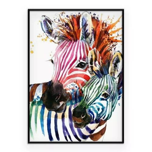 Poster Aquarellfarbene Zebras