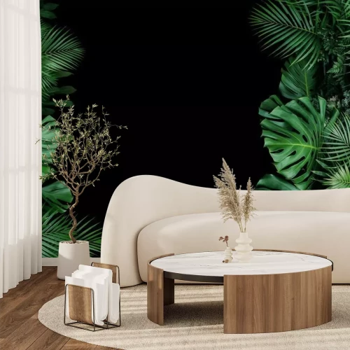 Fototapete Große Pflanzen auf schwarzem Hintergrund