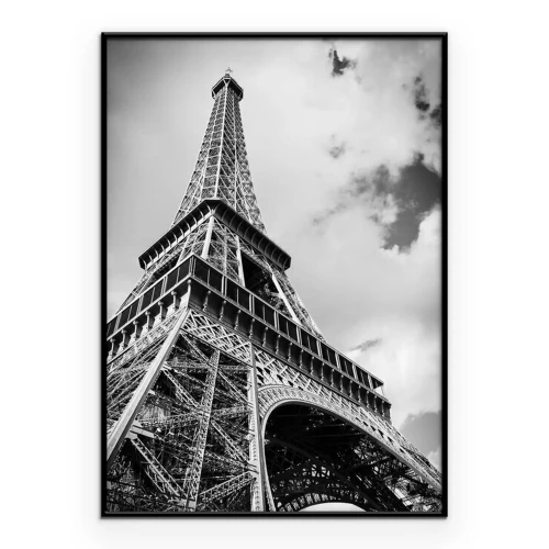 Poster Der Eiffelturm, von unten gesehen, in Schwarz-Weiß-Tönen