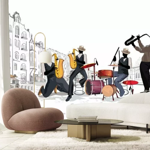 Sticker Musikbands Jazz gespielt auf der Straße Grafik