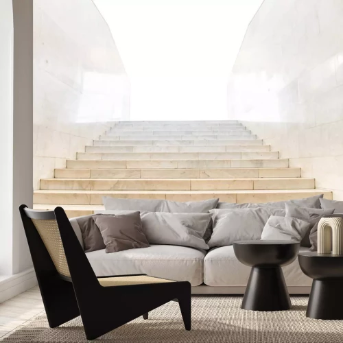 Sticker Marmortreppenhaus mit Treppen in der abstrakten Luxusarchitektur lokalisiert auf weißem Hintergrund