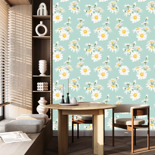 Tapete Blaues Muster mit Gänseblümchen