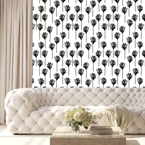 Tapete Retro-Bäume auf Weiß