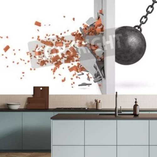 Fototapete Kugel in Ziegelmauer