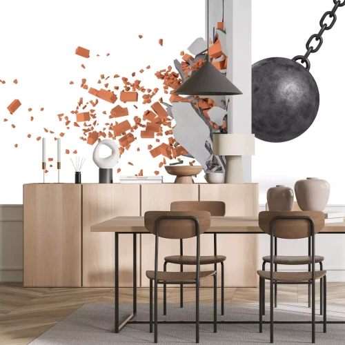 Fototapete Kugel in Ziegelmauer