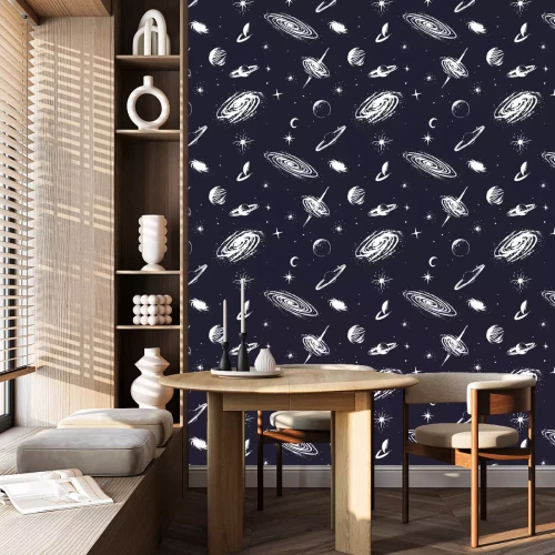 Tapete Nahtloses Muster des Vektorraumes Universe Elemente Druckdesign für die Verpackung, Kleid oder T-Shirts. Handgezeichnete Stil