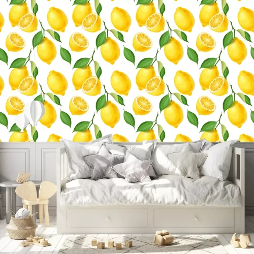 Tapete Grüne Blätter mit Zitronenfrucht