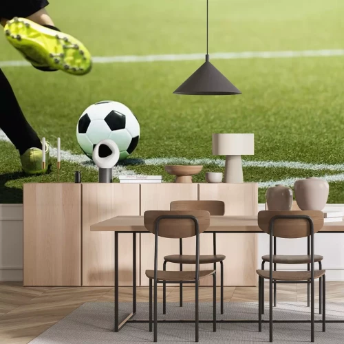 Sticker Spieler, der den Ball aus der Ecke des Spielfelds kickt