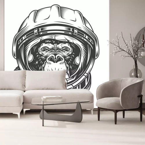 Sticker Griesgrämiger Gorilla mit Astronautenhelm Porträt