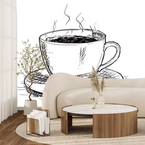 Sticker Tasse Kaffee mit schwarzer Tinte gefertigte Zeichnung