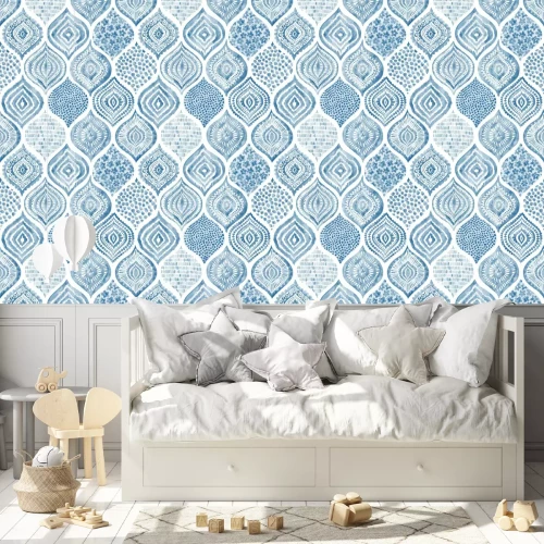 Tapete Orientalisches blaues Aquarellmosaik