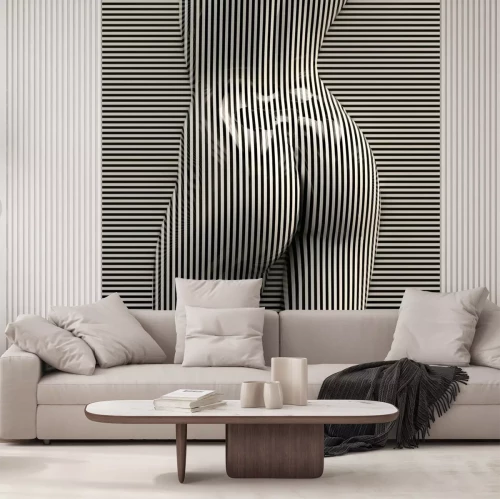 Sticker 3d nackte Grafik mit schwarzen und weißen Streifen