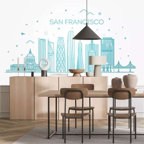 Sticker San Francisco Stadt Skyline Vektor Hintergrund