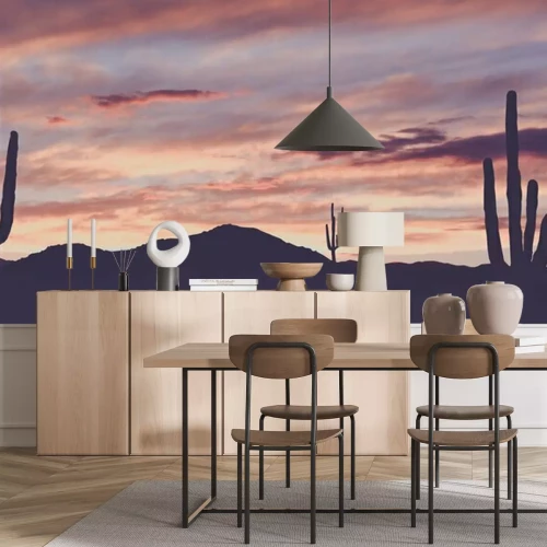 Fototapete Weinlese-wilde Westwüste mit Kaktus