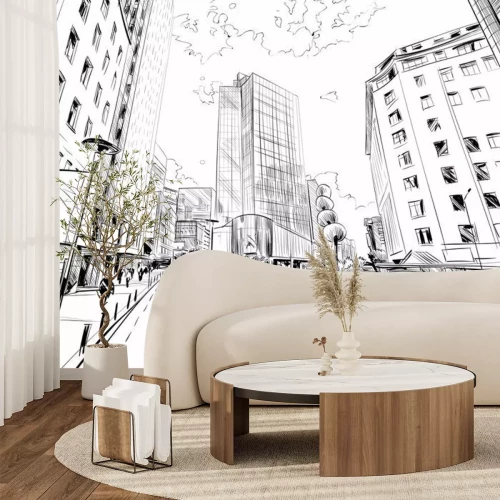 Fototapete Eine Zeichnung einer modernen Stadt im minimalistischen Stil