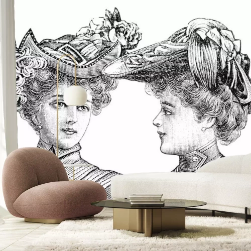 Sticker Porträt von zwei Frauen mit Vintage-Hüten