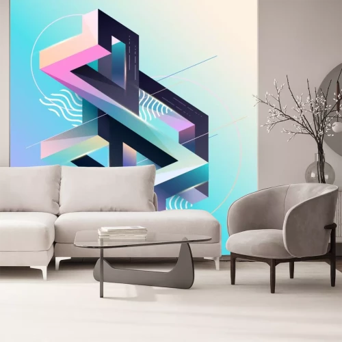 Sticker 3d abstrakte Grafik mit lila und blauen Farben