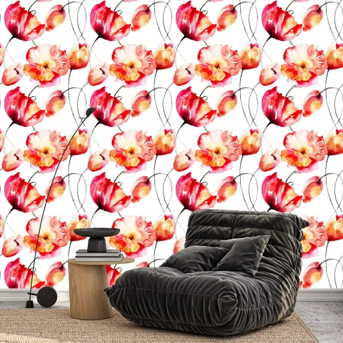 Tapete Rote Tulpen mit orangefarbenem Detail