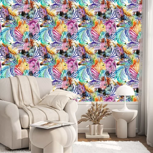 Tapete Verschiedenfarbige Aquarell-Zebras