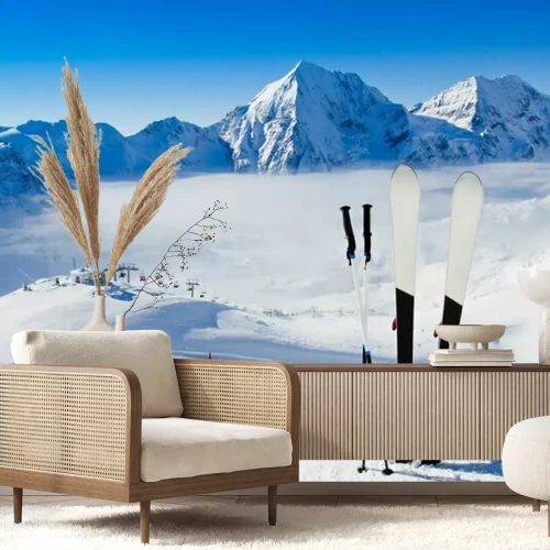 Fototapete Im Schnee steckengebliebene Skier