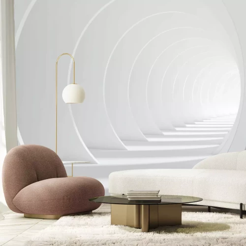 Fototapete Weißer 3D-Tunnel im abstrakten Stil