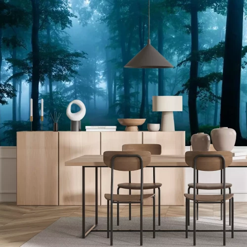 Fototapete Dunkler wald in blau