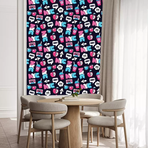 Tapete trendiges nahtloses amerikanisches Vektormuster mit Etiketten