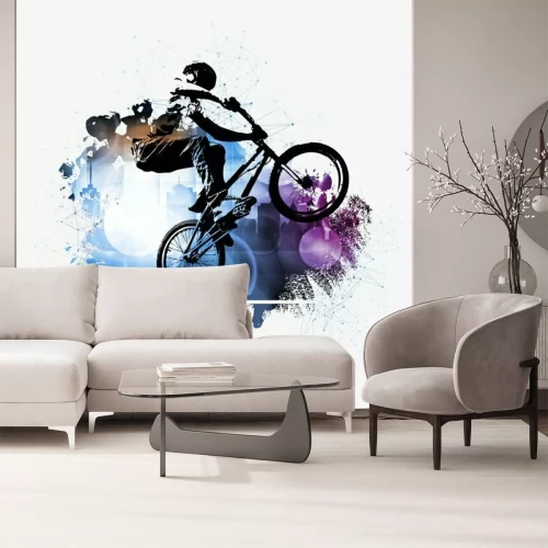 Sticker Junger männlicher Fahrradpullover.  Gesunder Lebensstil.  Vektor