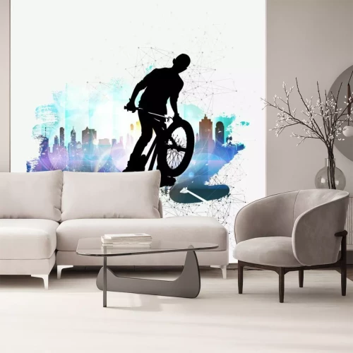 Sticker Junger männlicher Fahrradpullover.  Gesunder Lebensstil.