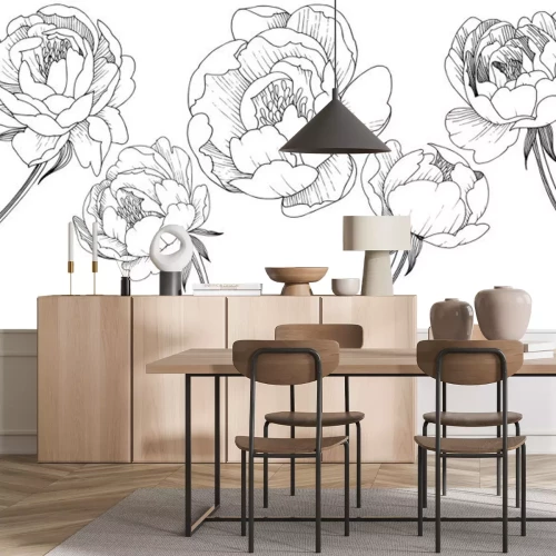 Sticker Blumen an langen Stielen schwarz-weiß Skizzen