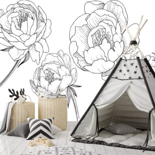 Sticker Blumen an langen Stielen schwarz-weiß Skizzen