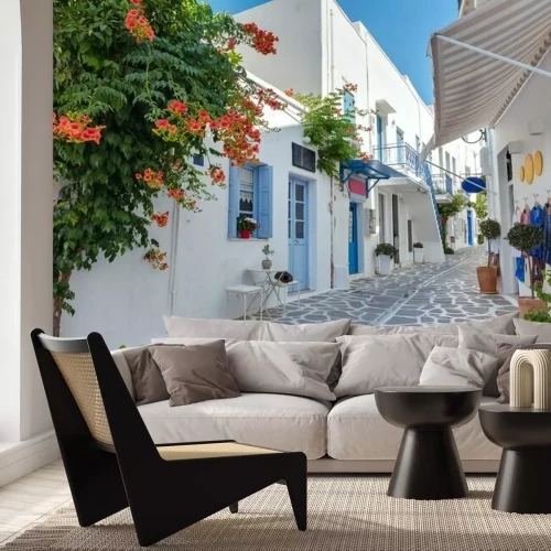 Fototapete Eine schmale malerische Straße in Griechenland