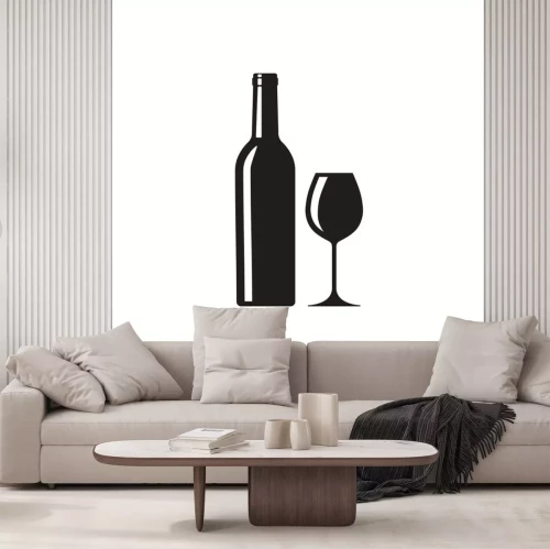 Sticker Flasche und Glas schwarz-weiße Grafik